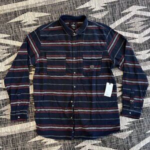 Rip Curl Navy w/ Boho Red & White Stripes Cozy Flannel Shirt Extra Large